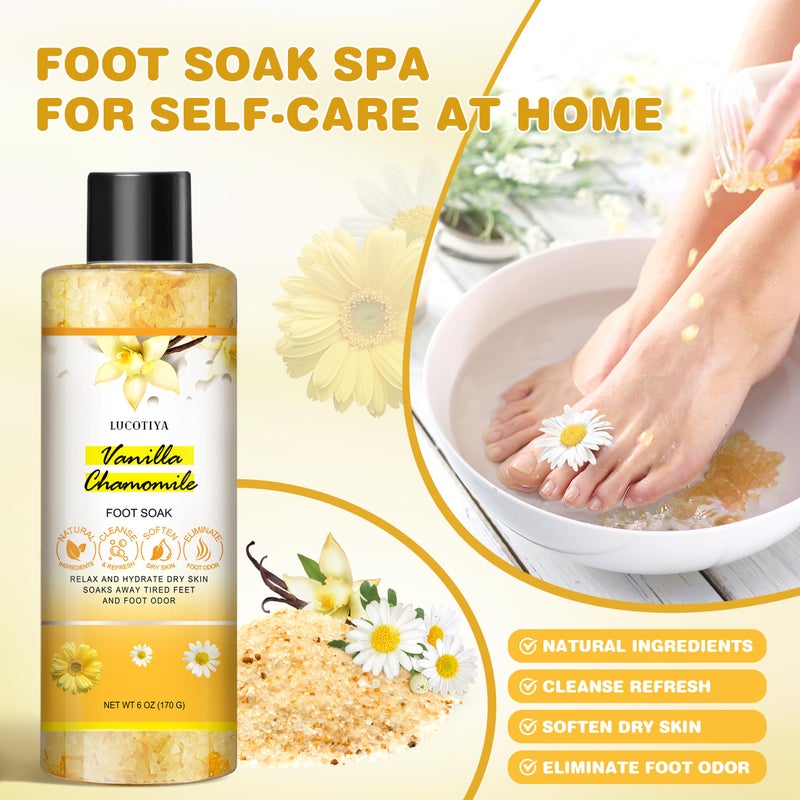 LUCOTIYA Foot Soak Set Pedicure Kit  Vanilla chamomile Foot Soak Salts Foot File Foot Scrub & Urea Foot Cream Pedicure Supplies for Dry Cracked Feet for Women - Image 2